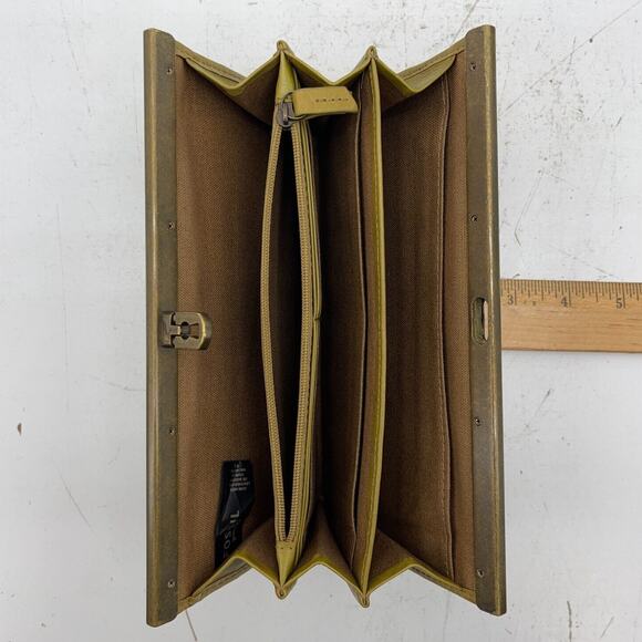 Fossil Women's Yellow Green Leather Full Size Top Clasp Wallet - Picture 2 of 14